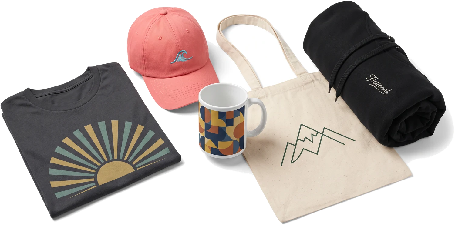 Branded merchandise - t-shirt, cap, mug, tote bag and hoodie